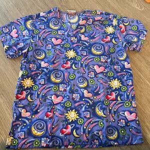 Colorful Celestial Print Scrub Top